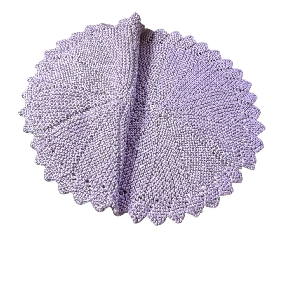 Set of 2‎ Handmade Knitted Doily Table Centerpiece Purple Round Knit Decor